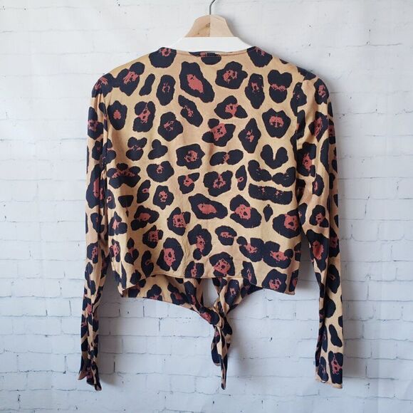 LPA Top 13 Painted Love Animal Print Revolve Size S Open Front Tie Hem Leopard - Picture 6 of 7